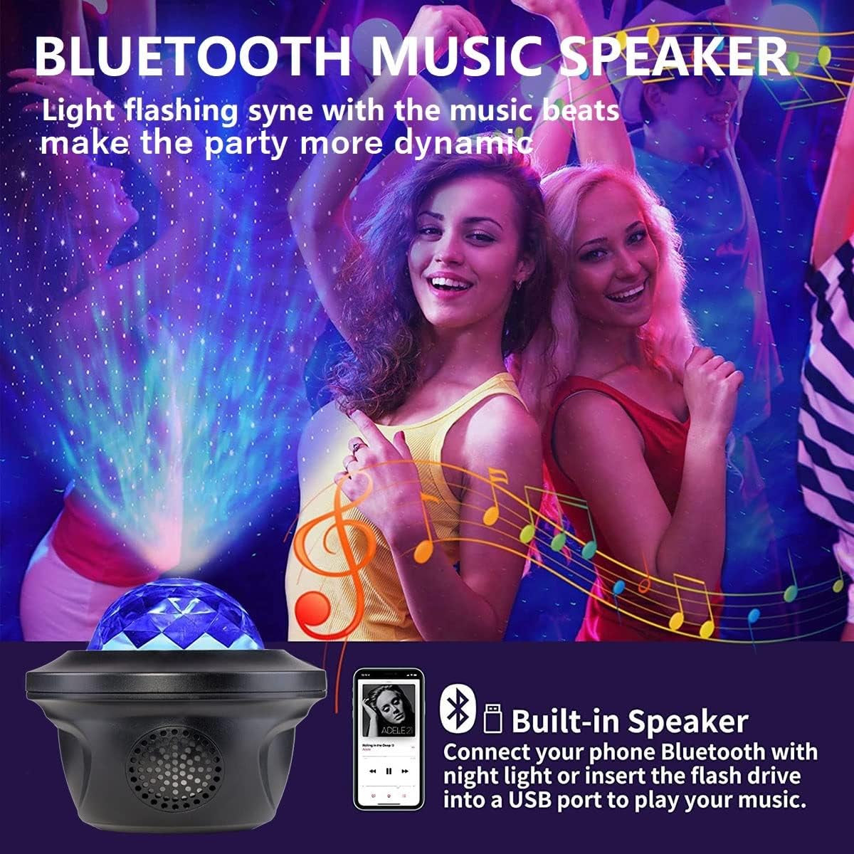 Galaxy Projector, Star Projector Bluetooth Speaker Timer for Bedroom