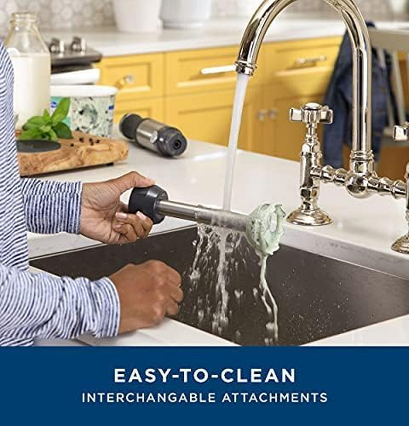 GE Handheld Immersion Blender with Whisk and Blending Jar | 500 Watts | 2-Speed | Interchangeable Attachments for Easy Cleaning | Ideal for Shakes, Smoothies, and Baby Food | Stainless Steel