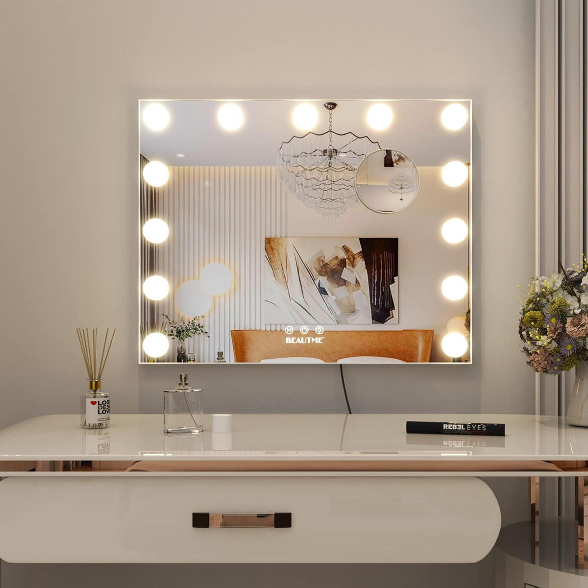 Lighted Vanity Mirror with Adjustable Magnification, Tabletop or Wall-Mounted Design (White)