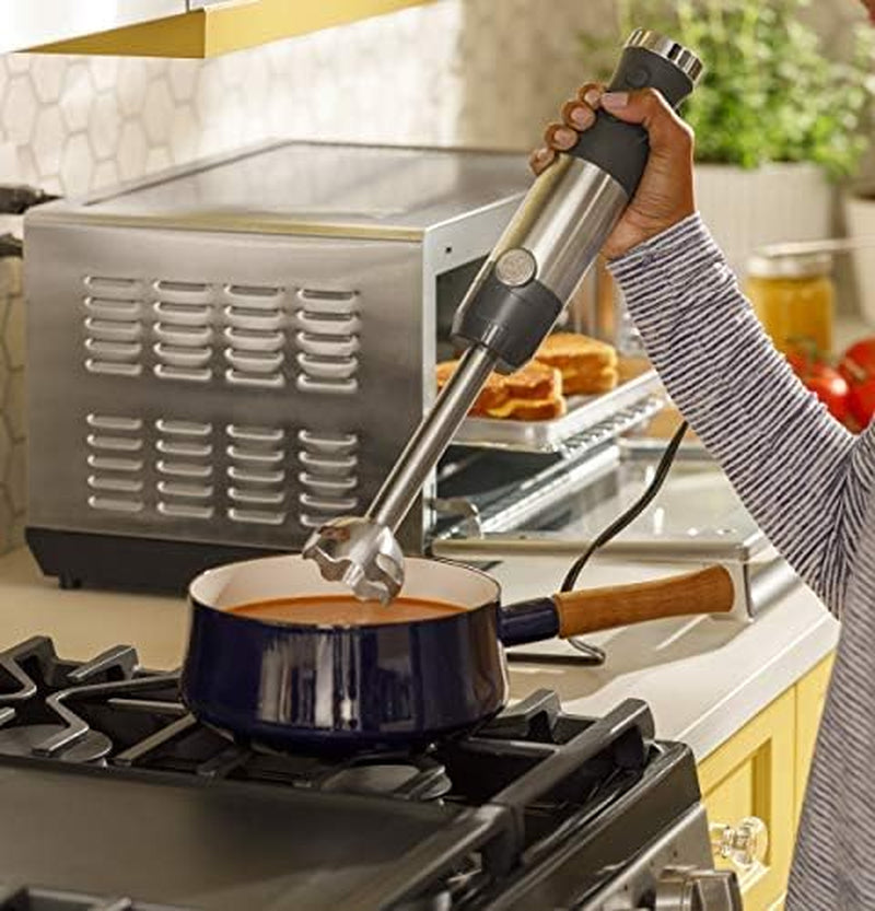 GE Handheld Immersion Blender with Whisk and Blending Jar | 500 Watts | 2-Speed | Interchangeable Attachments for Easy Cleaning | Ideal for Shakes, Smoothies, and Baby Food | Stainless Steel