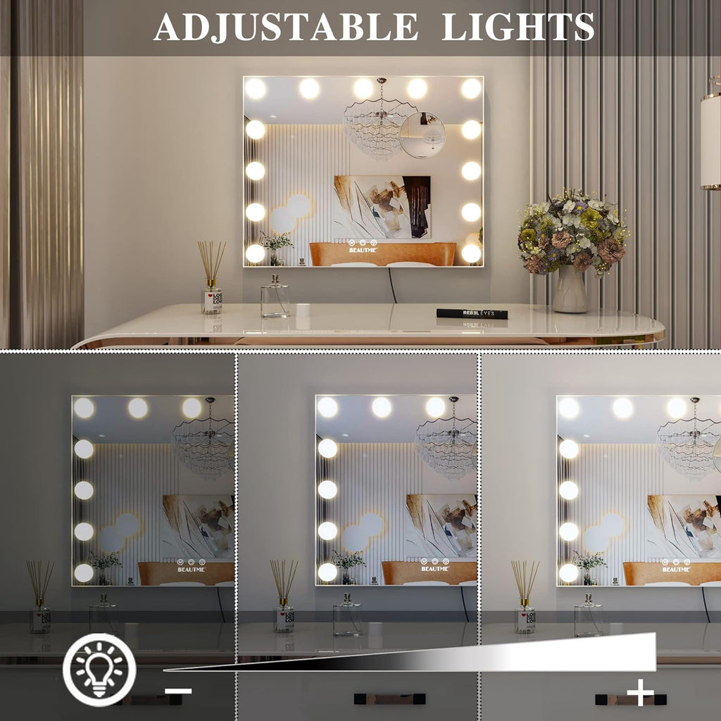 Lighted Vanity Mirror with Adjustable Magnification, Tabletop or Wall-Mounted Design (White)