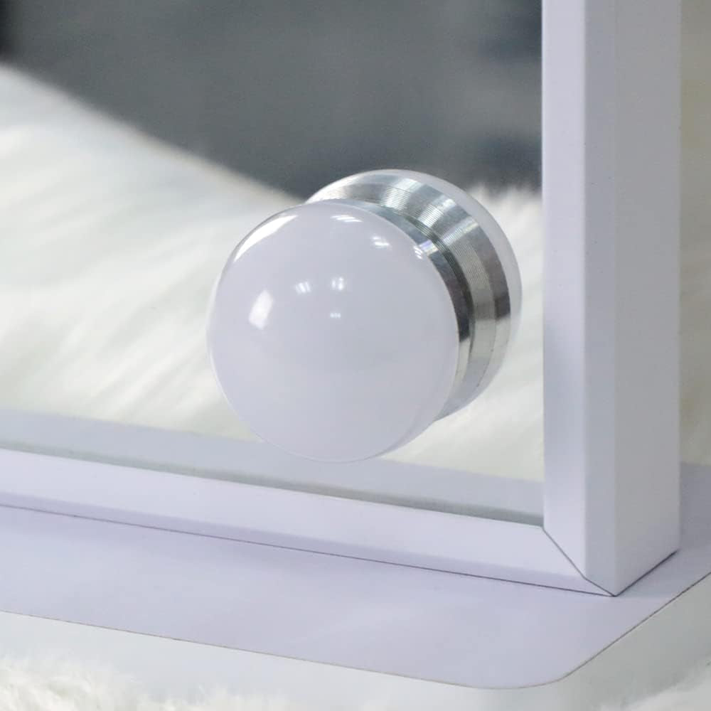 Lighted Vanity Mirror with Adjustable Magnification, Tabletop or Wall-Mounted Design (White)